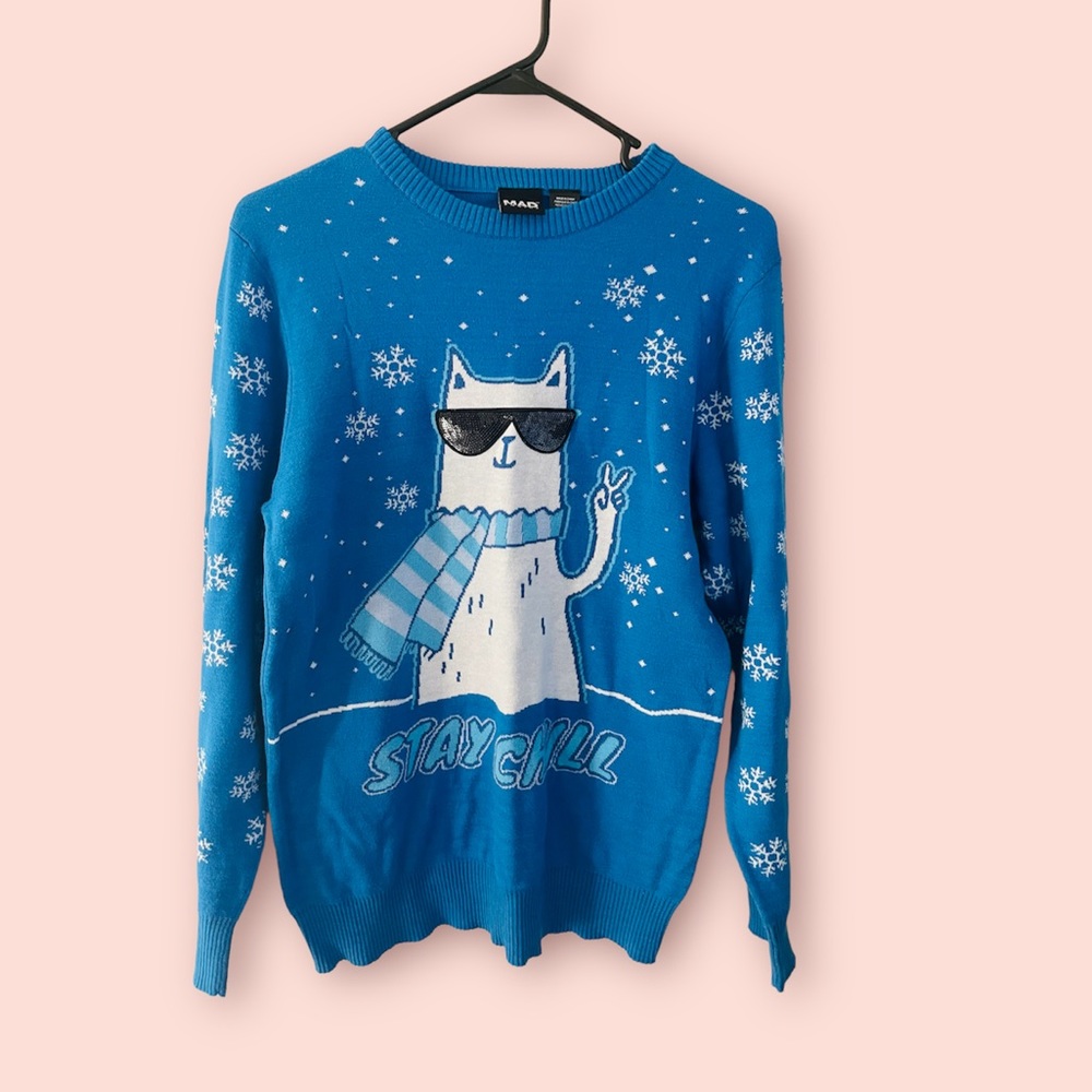Llama “stay chill” blue Christmas sweater size l